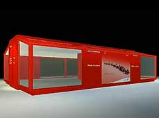 集装箱房屋式法拉利赛车展示厅效果动画