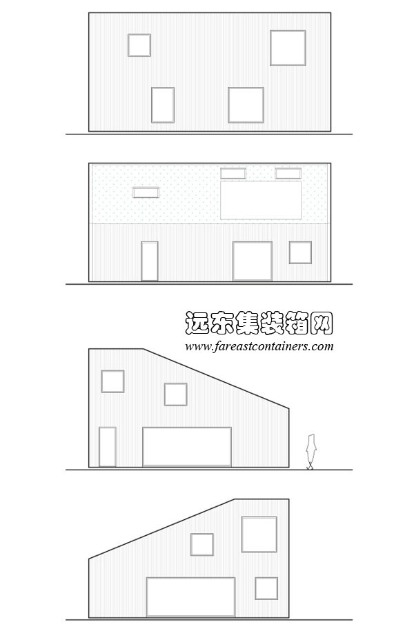 WFH house的立面示意图,集装箱住宅,集装箱建筑,集装箱房屋,集装箱活动房,住人集装箱