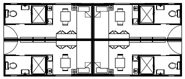 四箱体拼接示意,集装箱房屋,集装箱活动房,住人集装箱,集装箱住宅,集装箱建筑