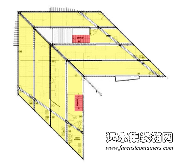 韩国APAP集装箱艺术学校二层平面图示意,集装箱房屋,集装箱活动房,住人集装箱,集装箱住宅,集装箱建筑