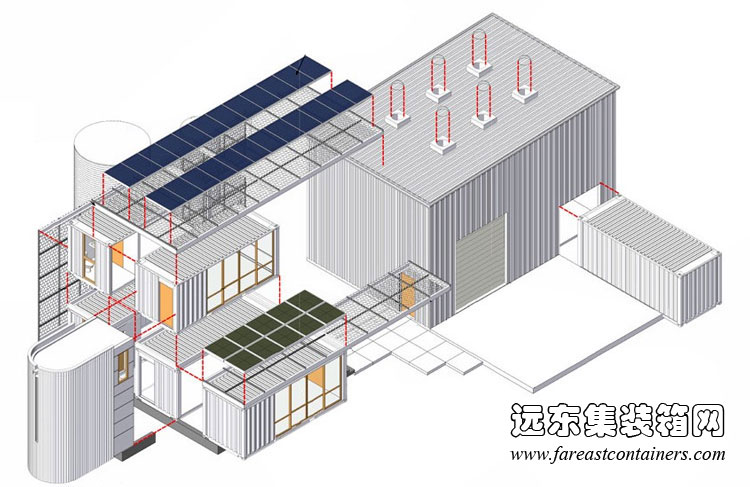 hybrid house 生态集装箱住宅立体构造图,集装箱房屋,集装箱活动房,住人集装箱,集装箱建筑