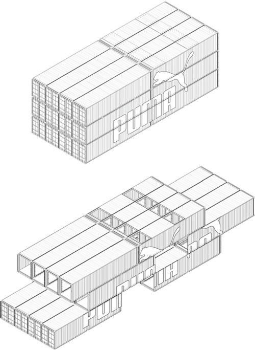 商业集装箱建筑：彪马城轴视图