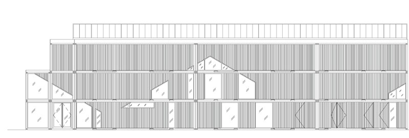集装箱建筑：Dunraven 集装箱体育馆的正立面图