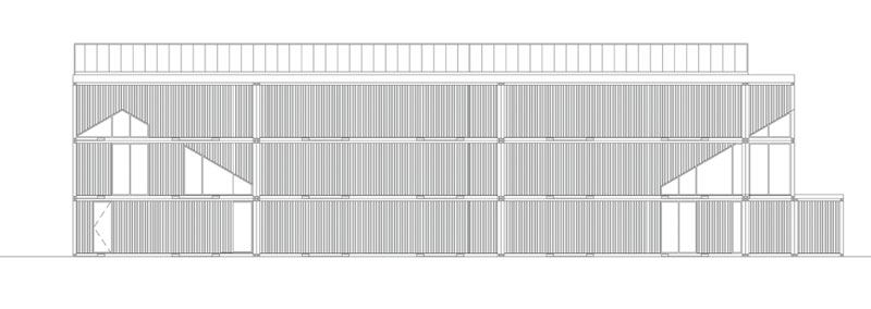 集装箱建筑：Dunraven 集装箱体育馆的背立面图