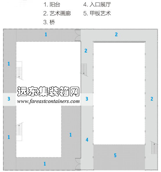 集装箱建筑： Gwanju 集装箱艺术馆二层平面图