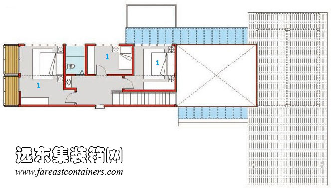 集装箱住宅： Upcycled 集装箱度假屋二层平面图