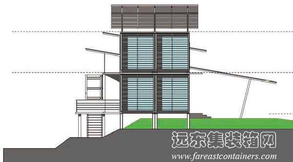 Upcycled 集装箱度假屋侧立面图