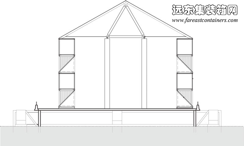 集装箱建筑： Nomadic 集装箱博物馆剖面图